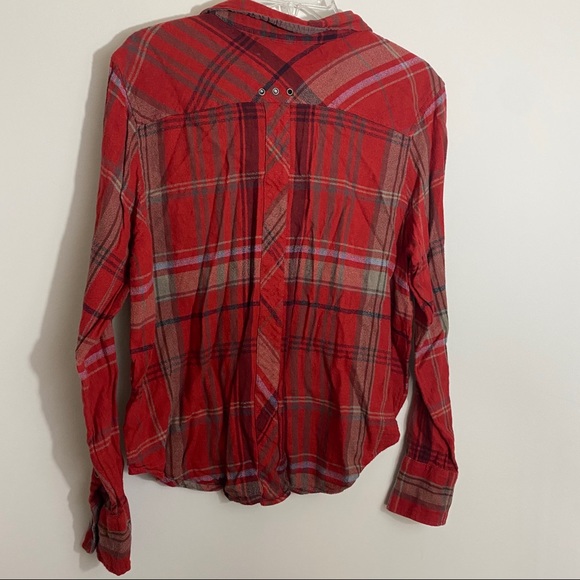 Free People Wesley Red Plaid Botton Front Shirt S - Picture 8 of 12